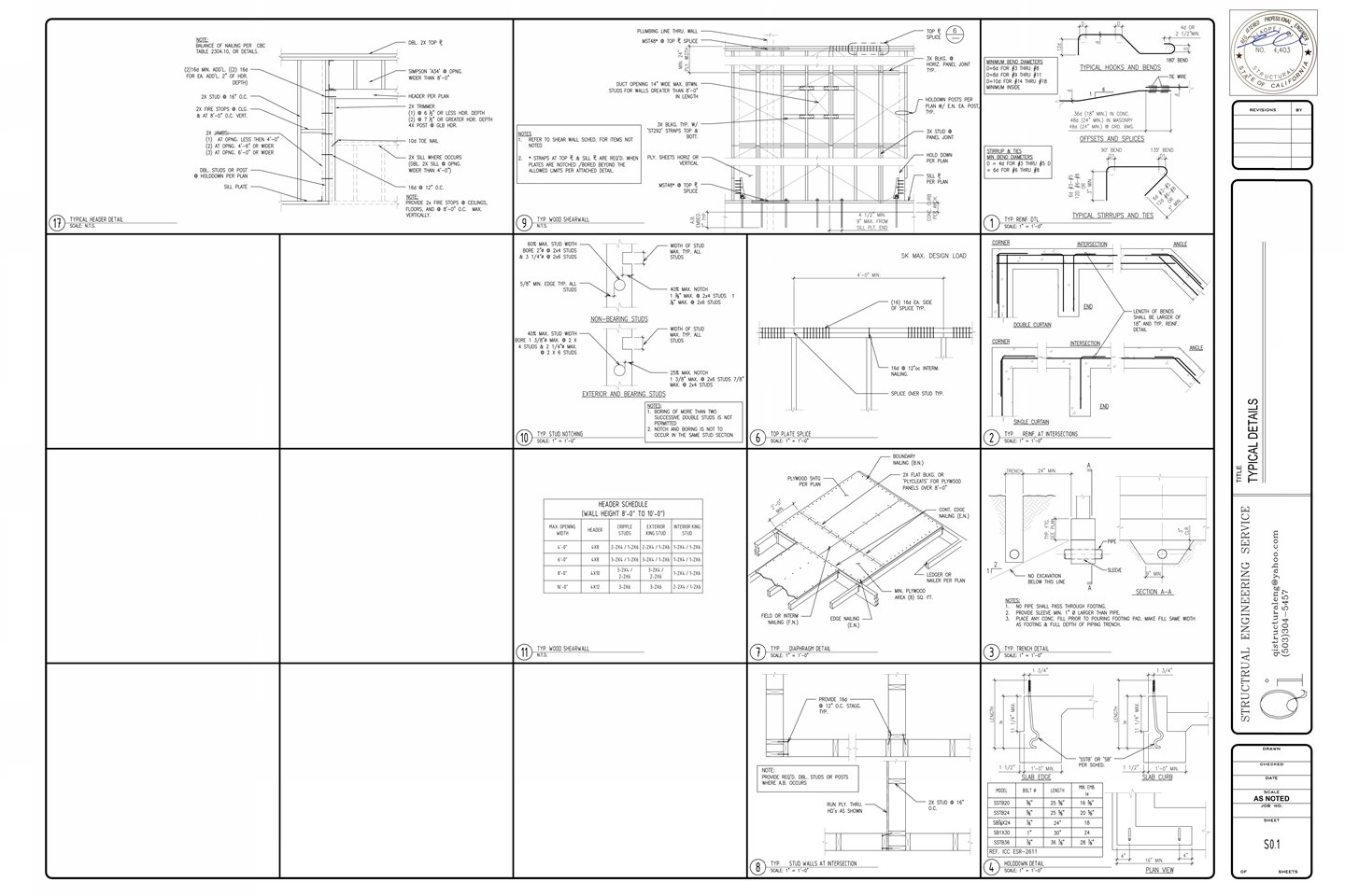 Davis remodel plan sheet S0.1