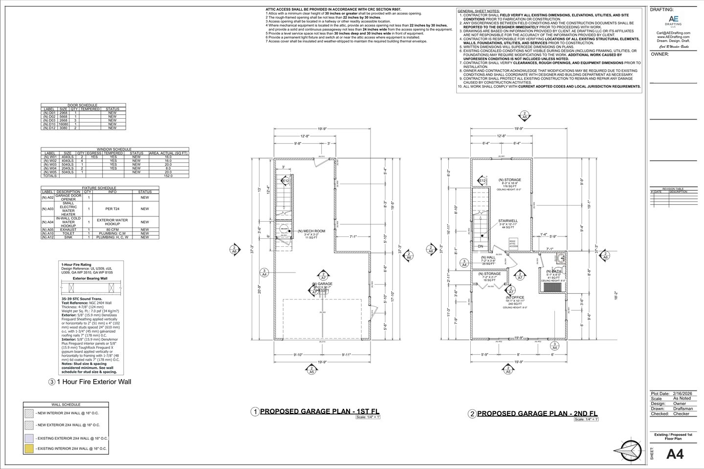 New 2-Story Garage plan sheet