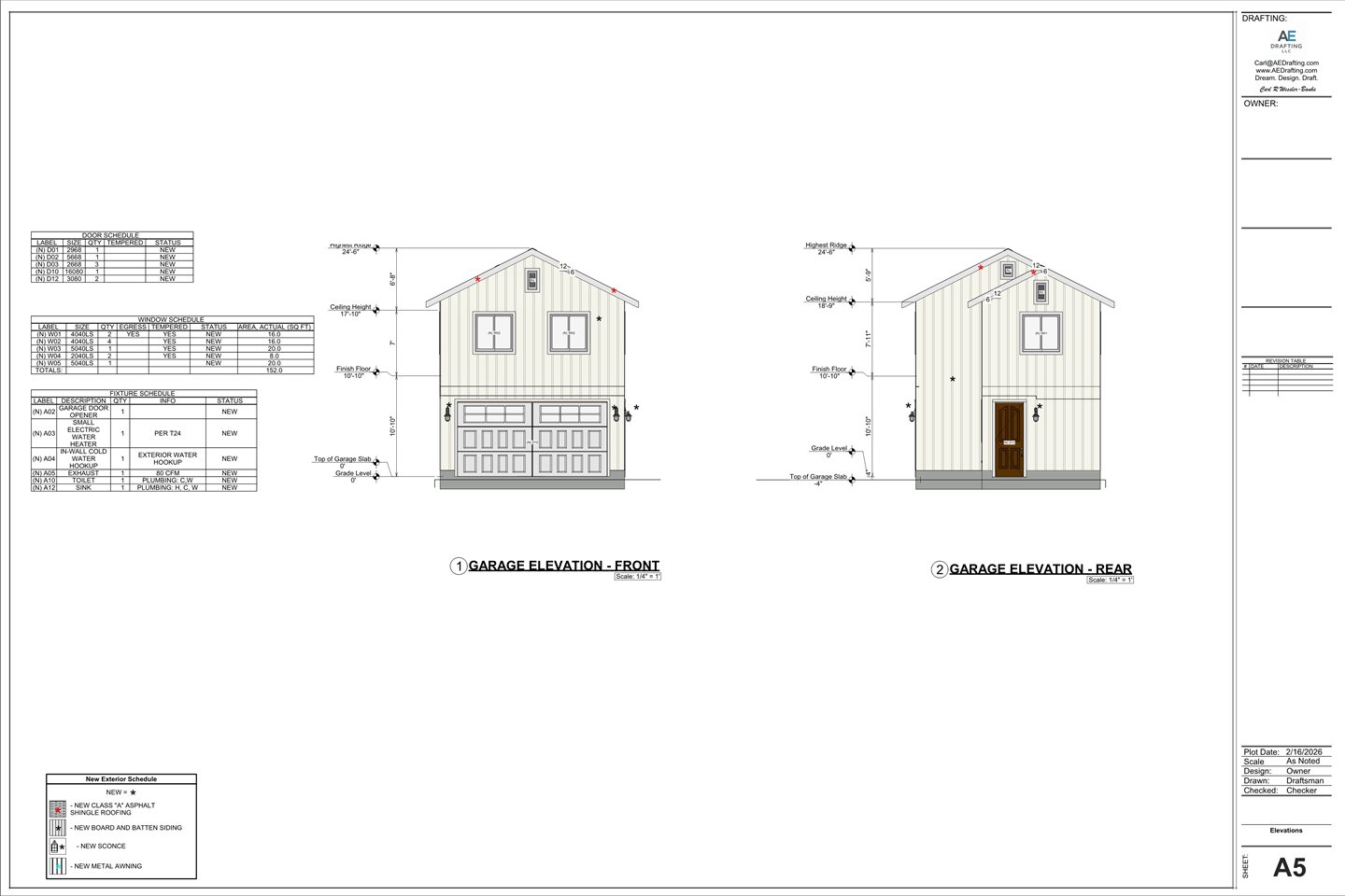 New 2-Story Garage plan sheet