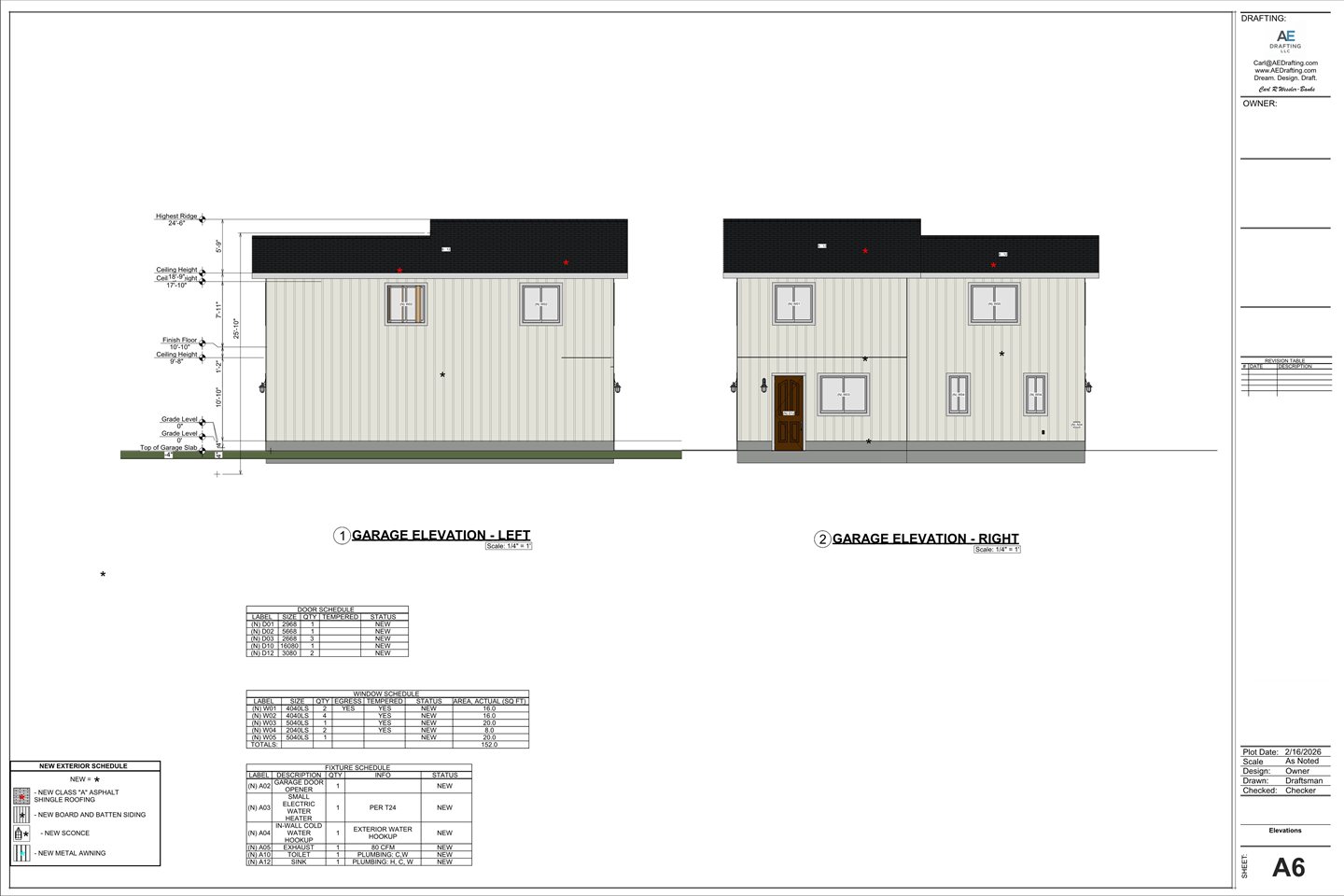New 2-Story Garage plan sheet