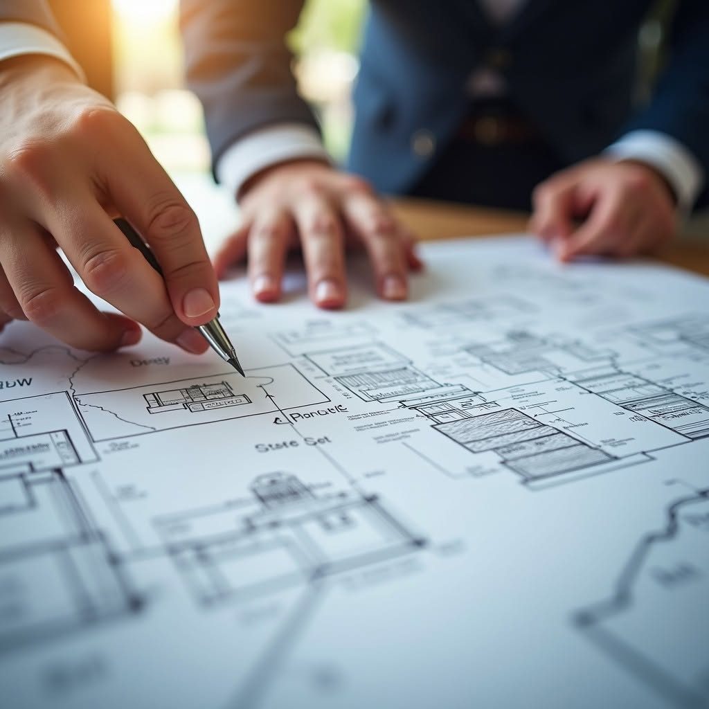 Draftsman and client reviewing residential construction plans