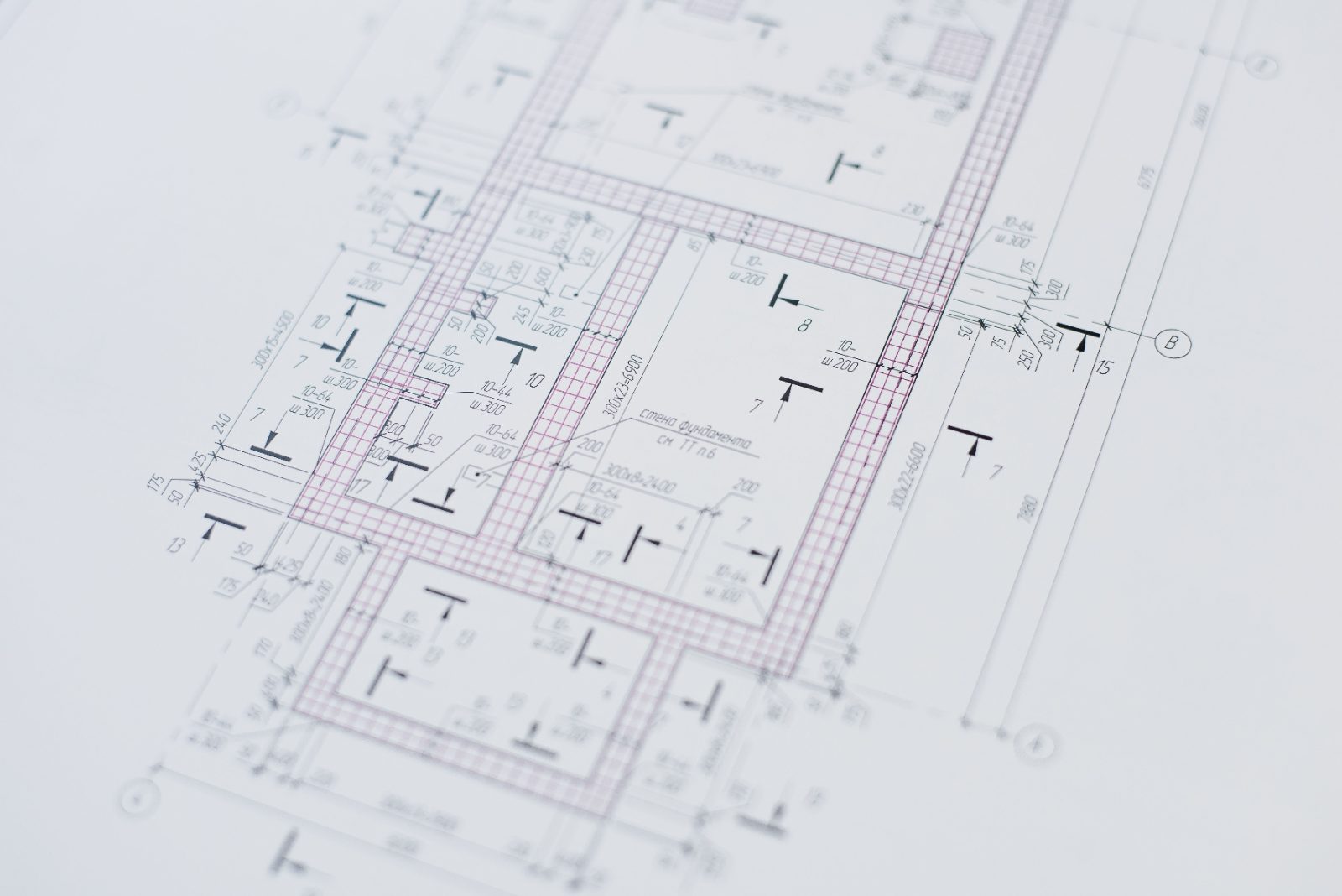 Detailed architectural foundation plan drawing with dimensions