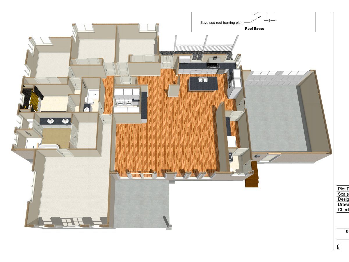 Building sections and interior cutaway for a whole-house remodel
